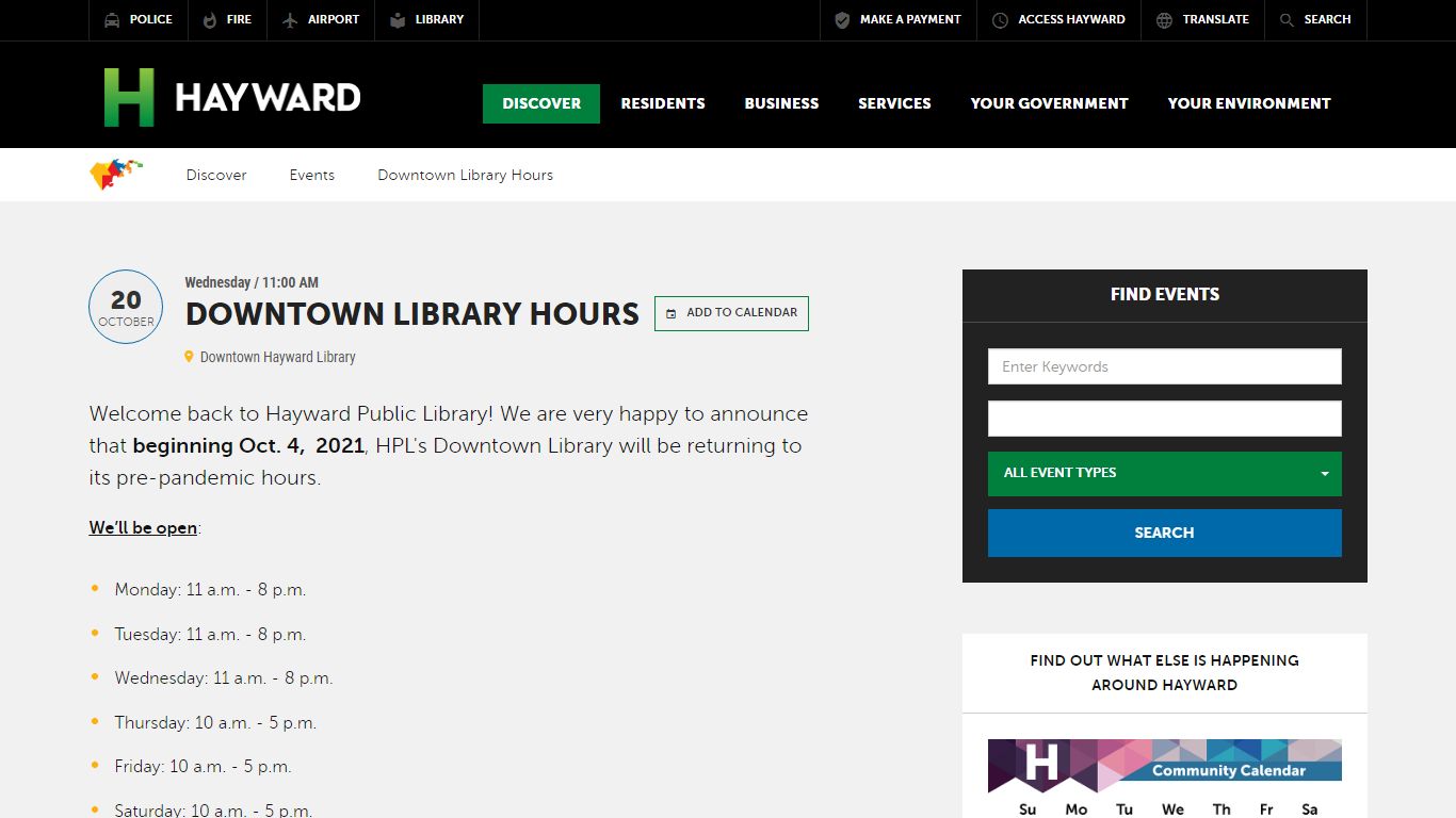 Downtown Library Hours | City of Hayward - Official website